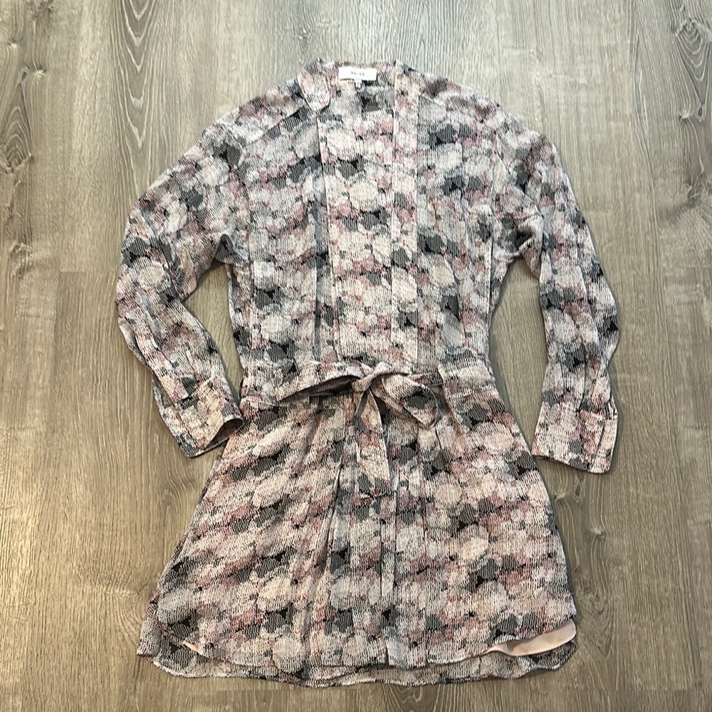 REISS Womens Sz 2 Alice Circle Printed Long Sleeve Shirt Belt Mini Casual‎ Dress - Picture 3 of 16